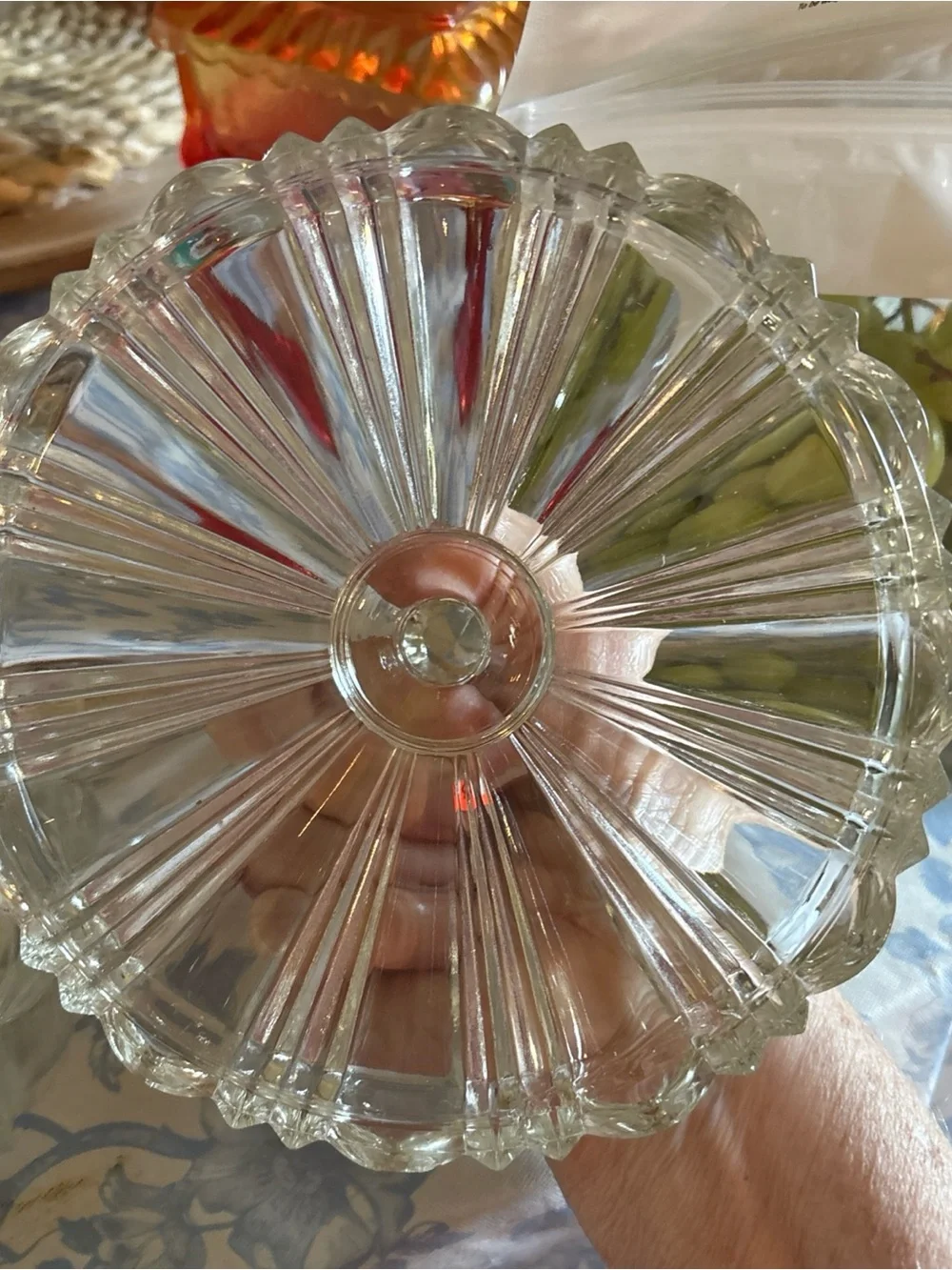 Source Unknown Clear Ribbed Glass Covered Candy Dish